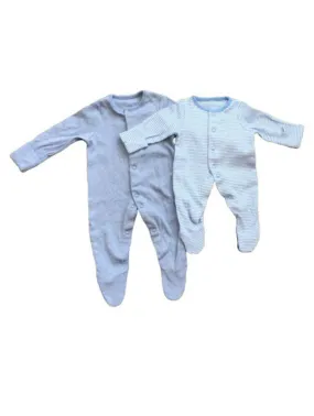 Baby Boys BabyGrow Blue Star Embroidery Striped Romper Cotton Sleepsuits 0-9mths