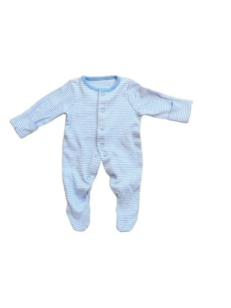 Baby Boys BabyGrow Blue Star Embroidery Striped Romper Cotton Sleepsuits 0-9mths