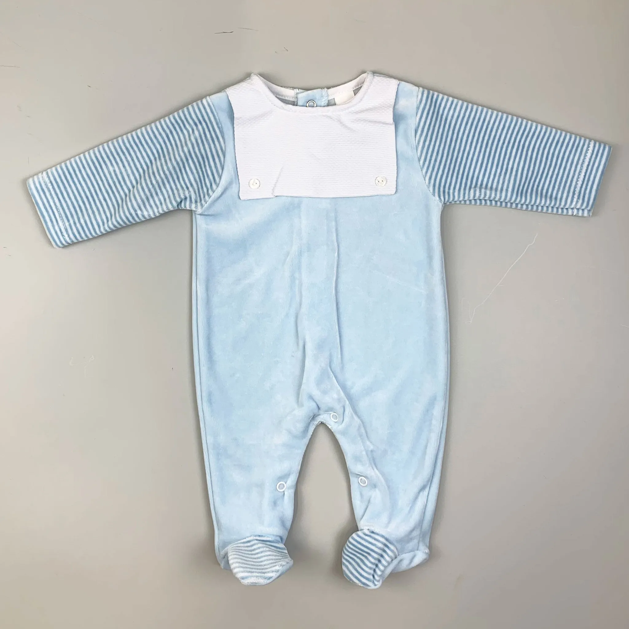 Baby Boys Velour  Sleepsuit with Bib Front - Blue