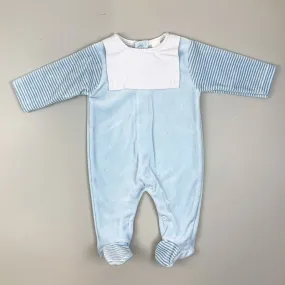 Baby Boys Velour  Sleepsuit with Bib Front - Blue