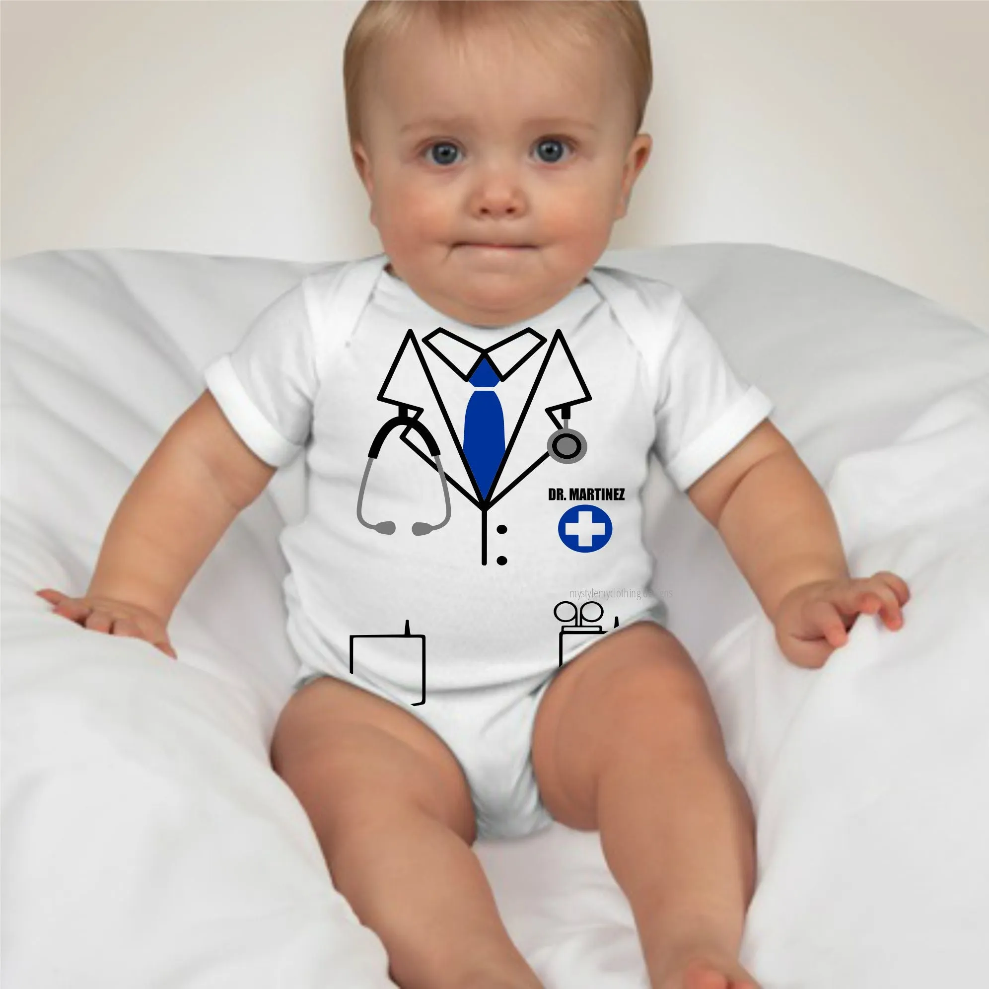 Baby Career Onesies - Doctor Scrub Suit Blue Necktie with FREE Name Print