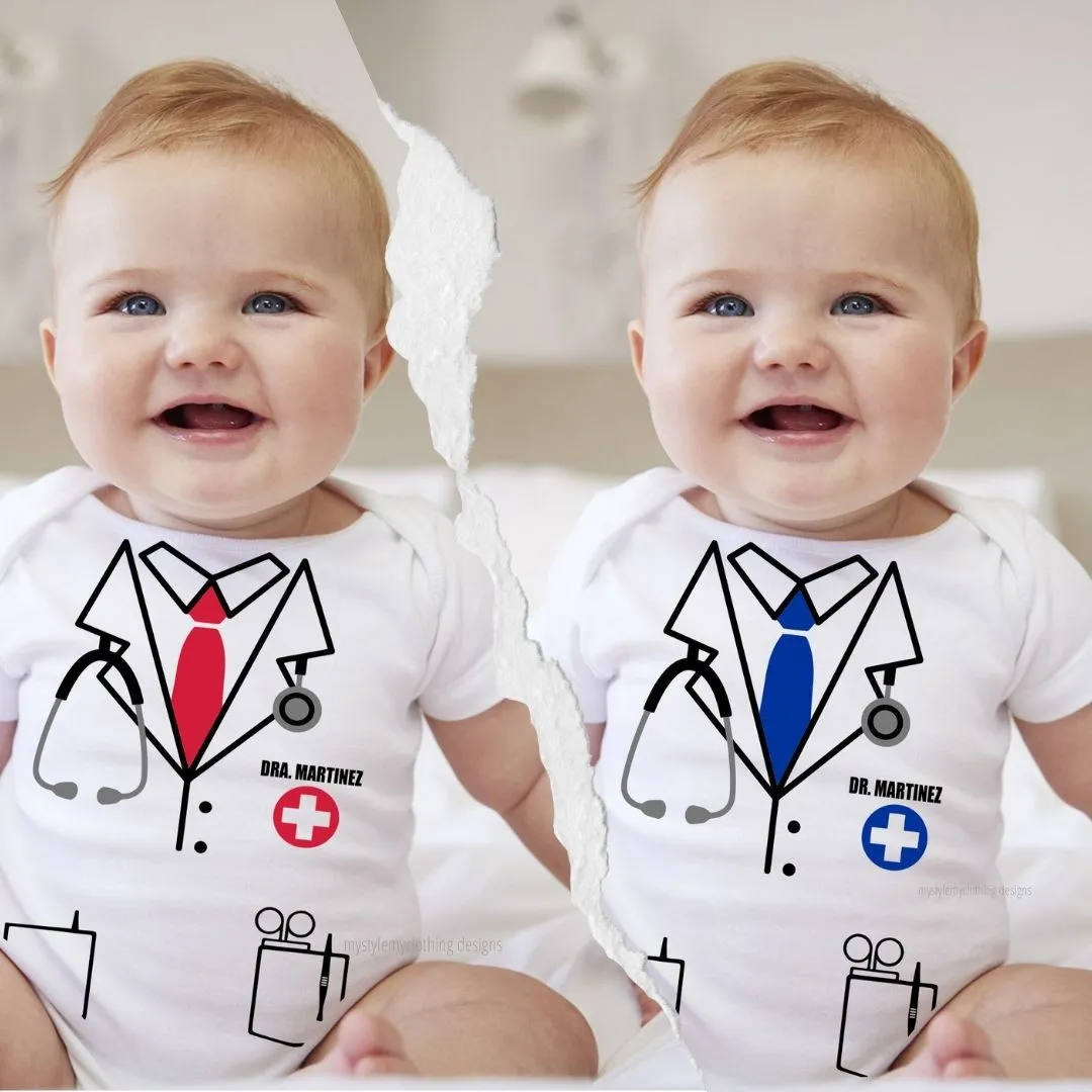 Baby Career Onesies - Doctor Scrub Suit Blue Necktie with FREE Name Print