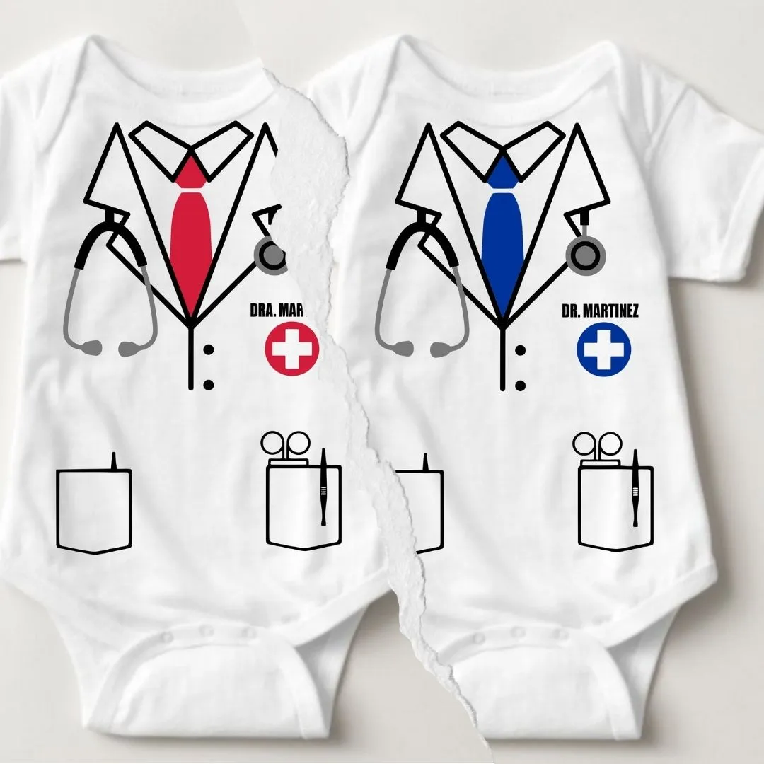 Baby Career Onesies - Doctor Scrub Suit Blue Necktie with FREE Name Print