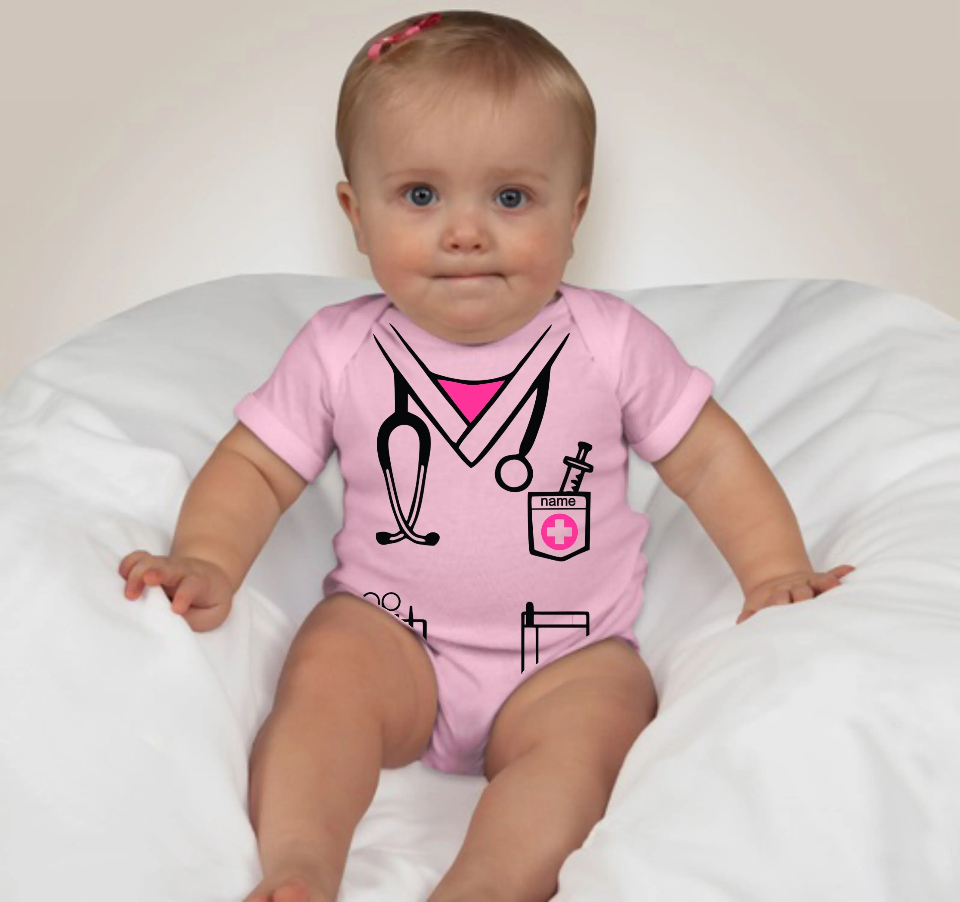 Baby Career Onesies - Surgeon Doctor Nurse Scrub Suit Pink with FREE Name Print