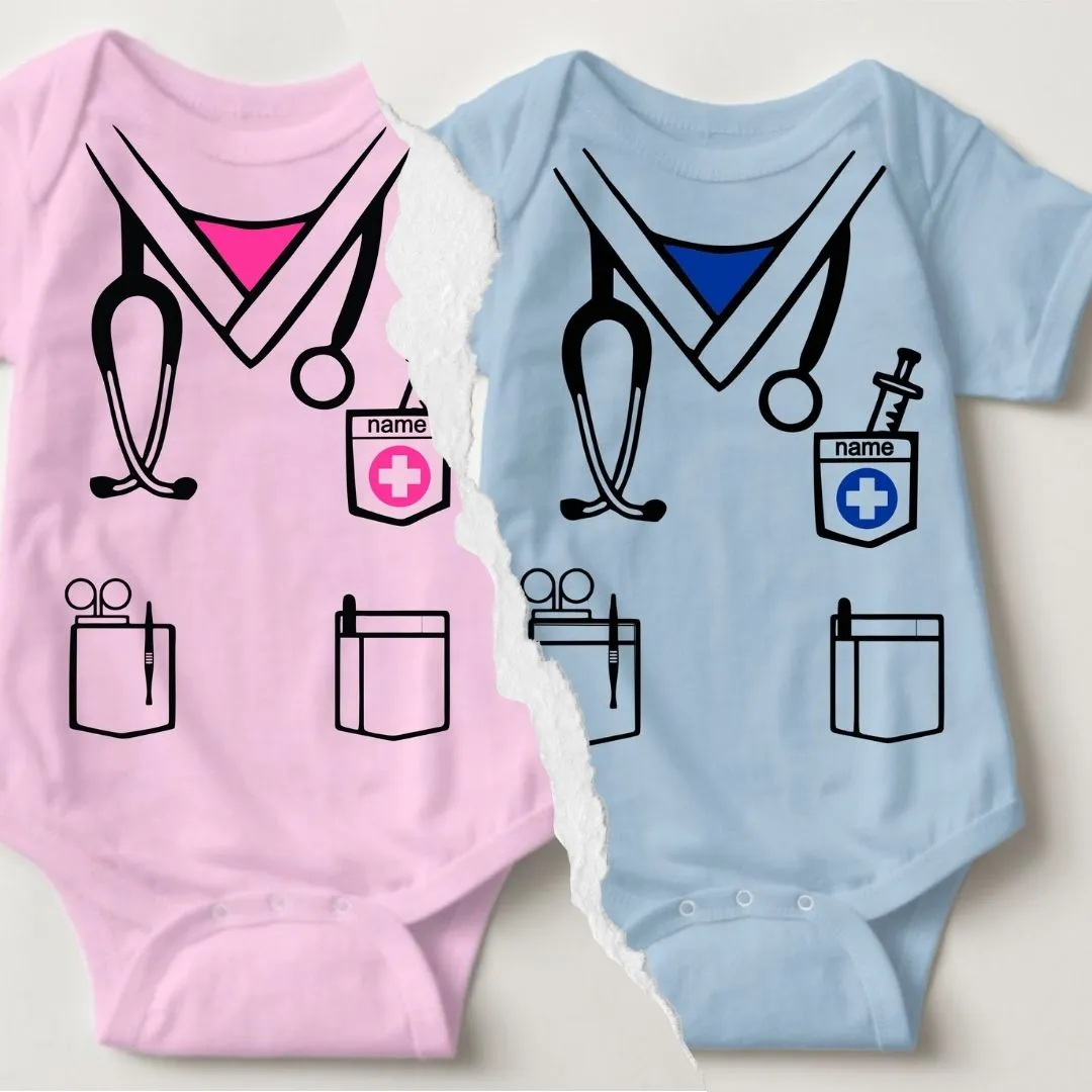 Baby Career Onesies - Surgeon Doctor Nurse Scrub Suit Pink with FREE Name Print