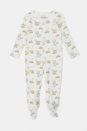 Baby Cream Printed Sleepsuit
