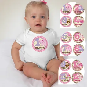 Baby Custom Monthly Onesies - Animals Pink