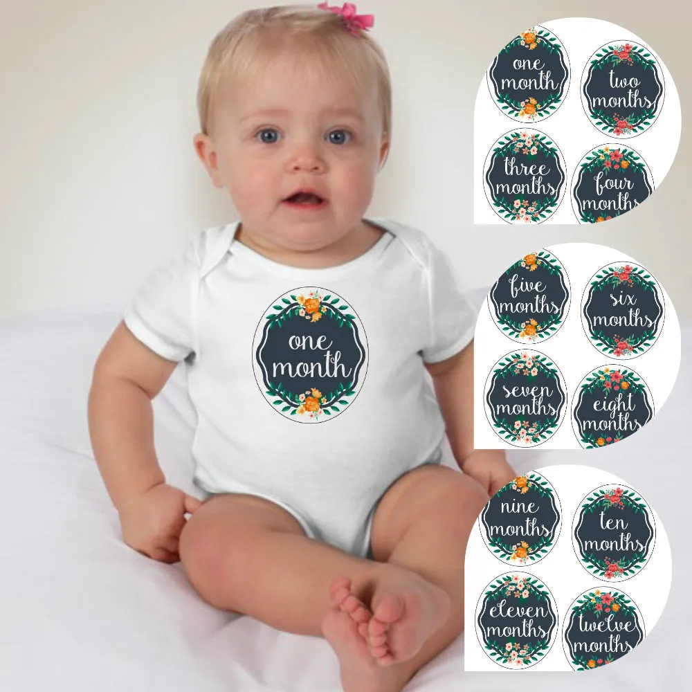 Baby Custom Monthly Onesies - Floral Garden Green