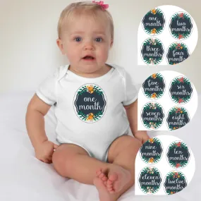 Baby Custom Monthly Onesies - Floral Garden Green