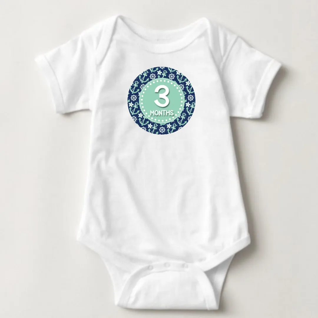 Baby Custom Monthly Onesies - Nautical Chevron