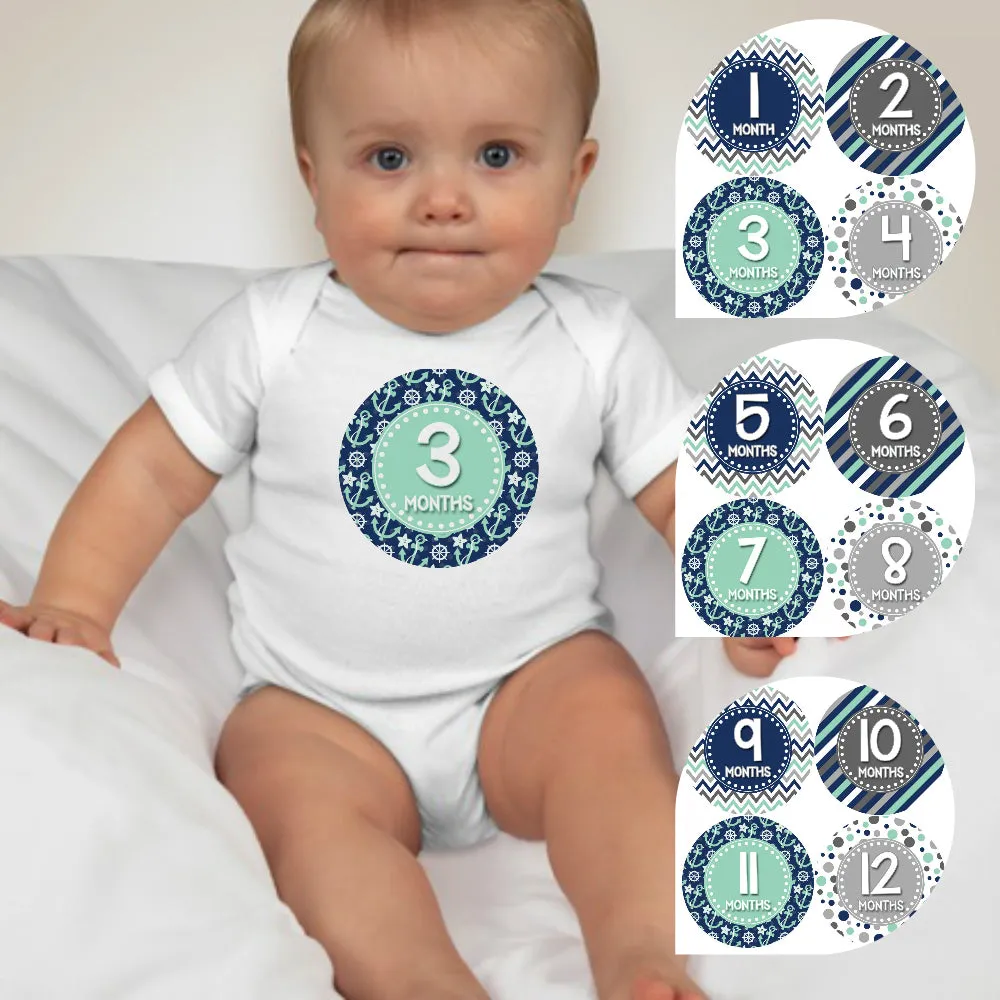 Baby Custom Monthly Onesies - Nautical Chevron