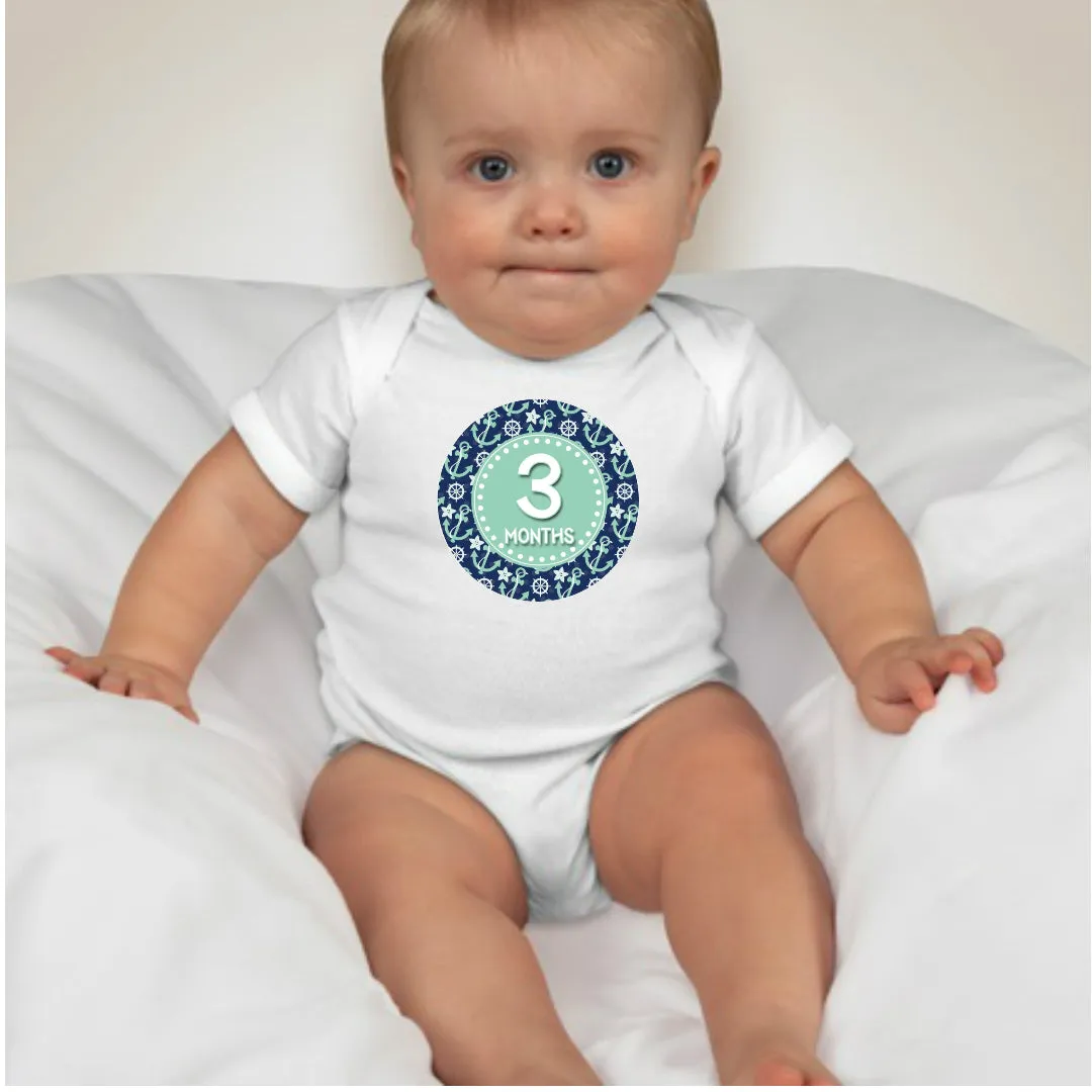 Baby Custom Monthly Onesies - Nautical Chevron