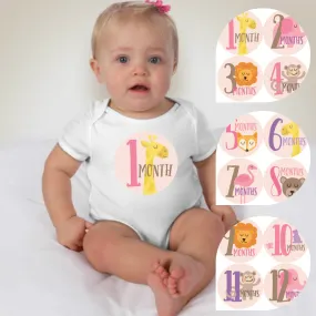 Baby Custom Monthly Onesies - Pink Animals