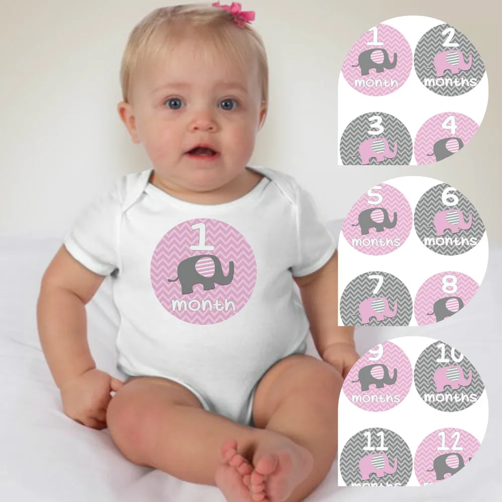 Baby Custom Monthly Onesies - Pink Elephant