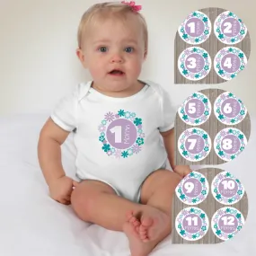 Baby Custom Monthly Onesies - Purple Garland