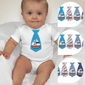 Baby Custom Monthly Onesies - Sailor Necktie Blue and Stripes