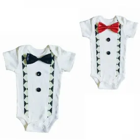Baby Formal Tuxedo Suspender Onesies - Black Retro