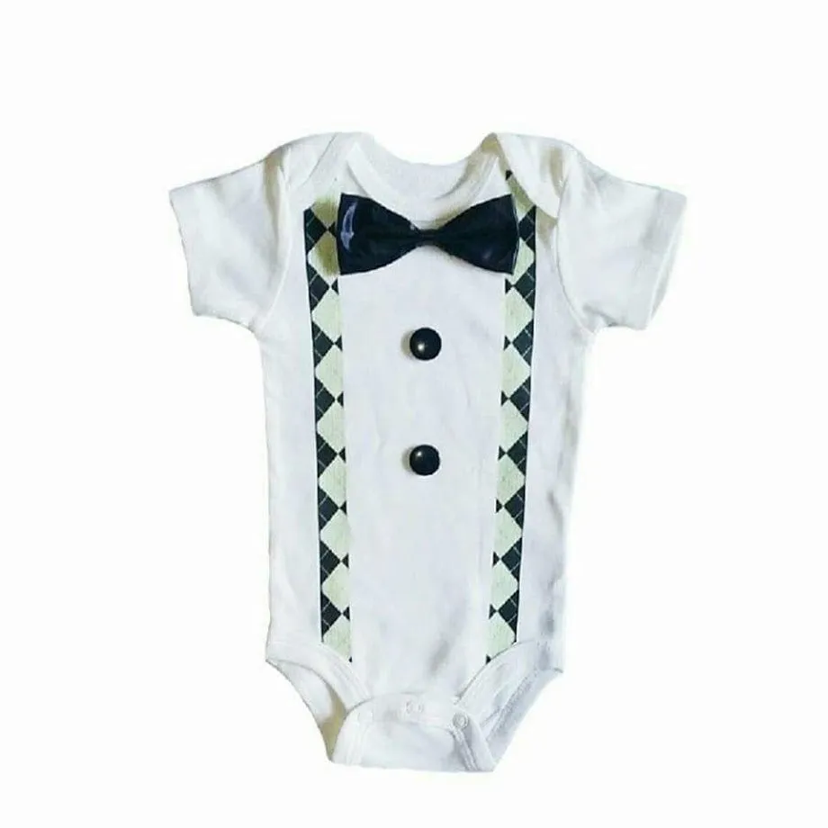 Baby Formal Tuxedo Suspender Onesies - Black Retro