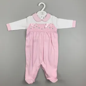 Baby Girl Roses Velour Smocked Sleepsuit - Pink
