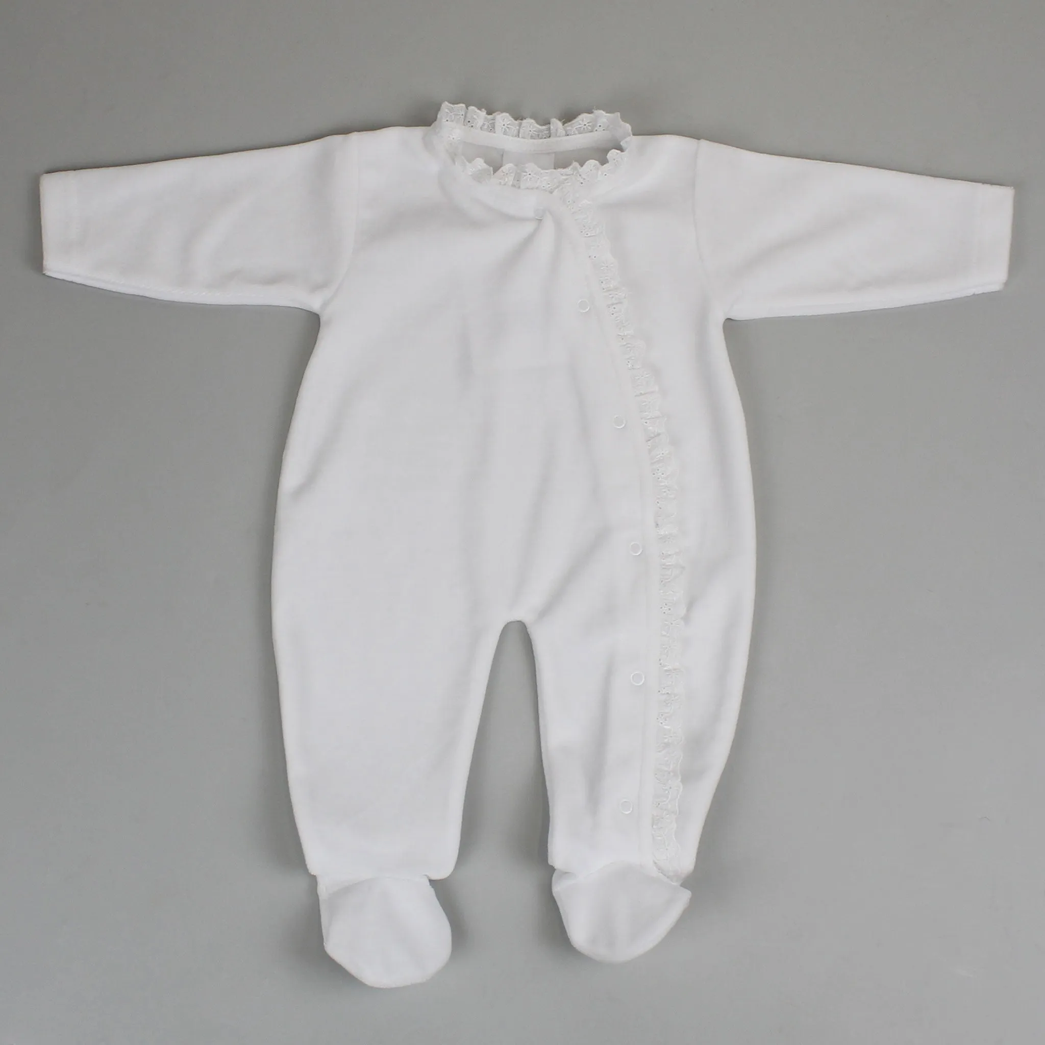 Baby Girls Velour Lace Sleepsuit - White - Pex