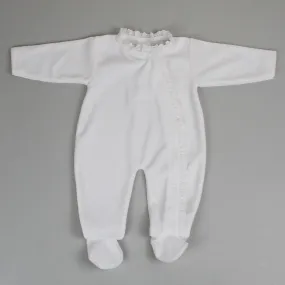 Baby Girls Velour Lace Sleepsuit - White - Pex