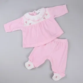 Baby Girls Velour Snuggle Two Piece - Pink and White - Pex Rosie