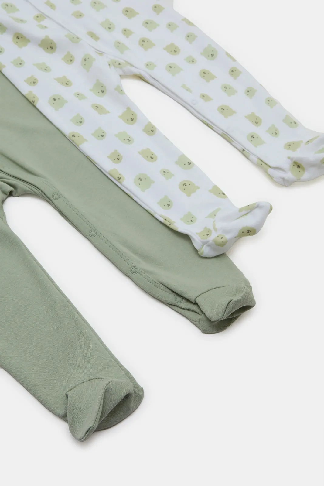 Baby Green And Grey Mélange Sleepsuit Set (Pack of 2)
