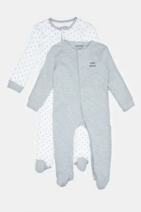 Baby Grey And White Sleepsuit Set (Pack of 2)