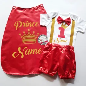 Baby Little Prince  Set with Name Print (No Crown inclusion) - Red