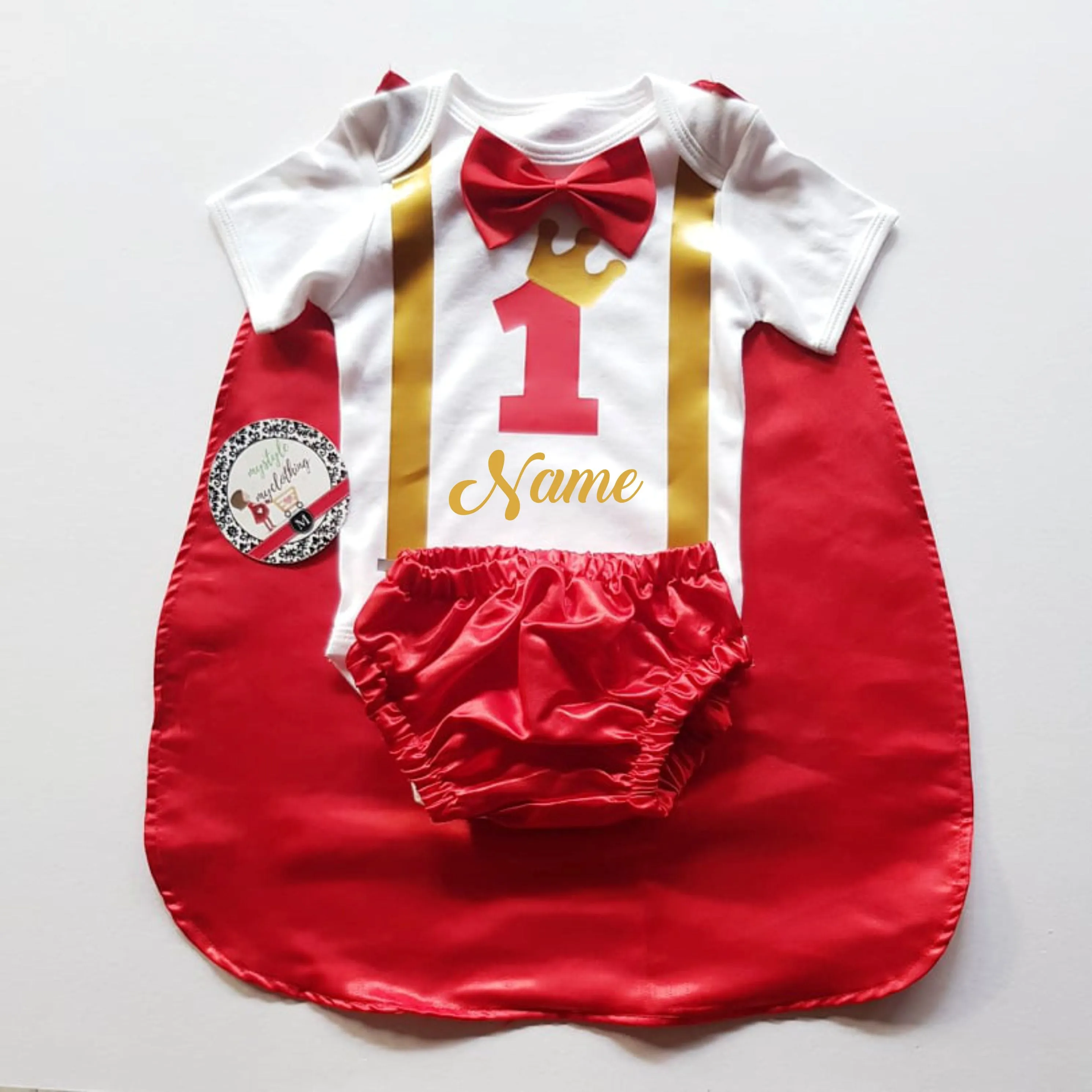 Baby Little Prince  Set with Name Print (No Crown inclusion) - Red