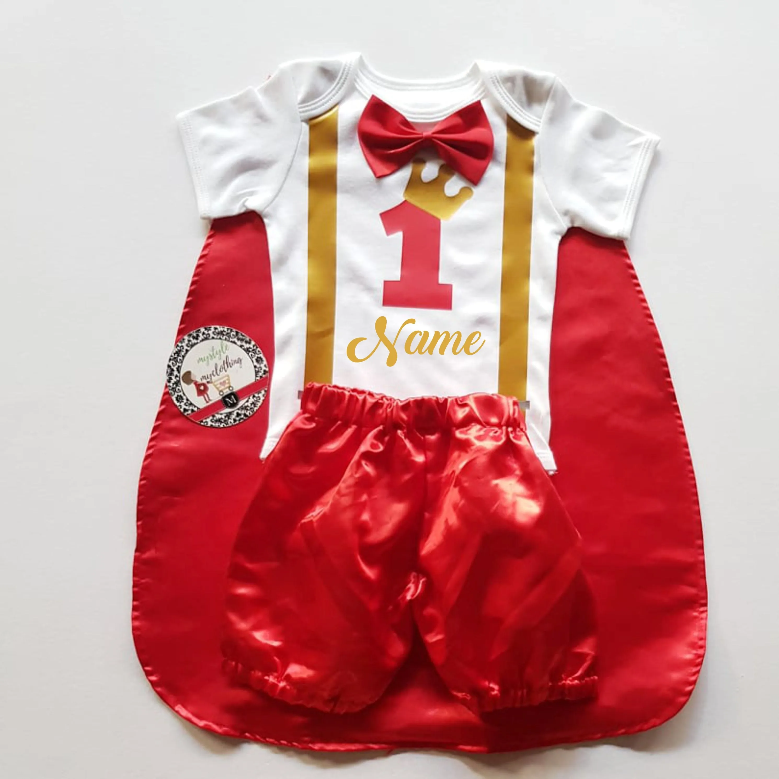 Baby Little Prince  Set with Name Print (No Crown inclusion) - Red
