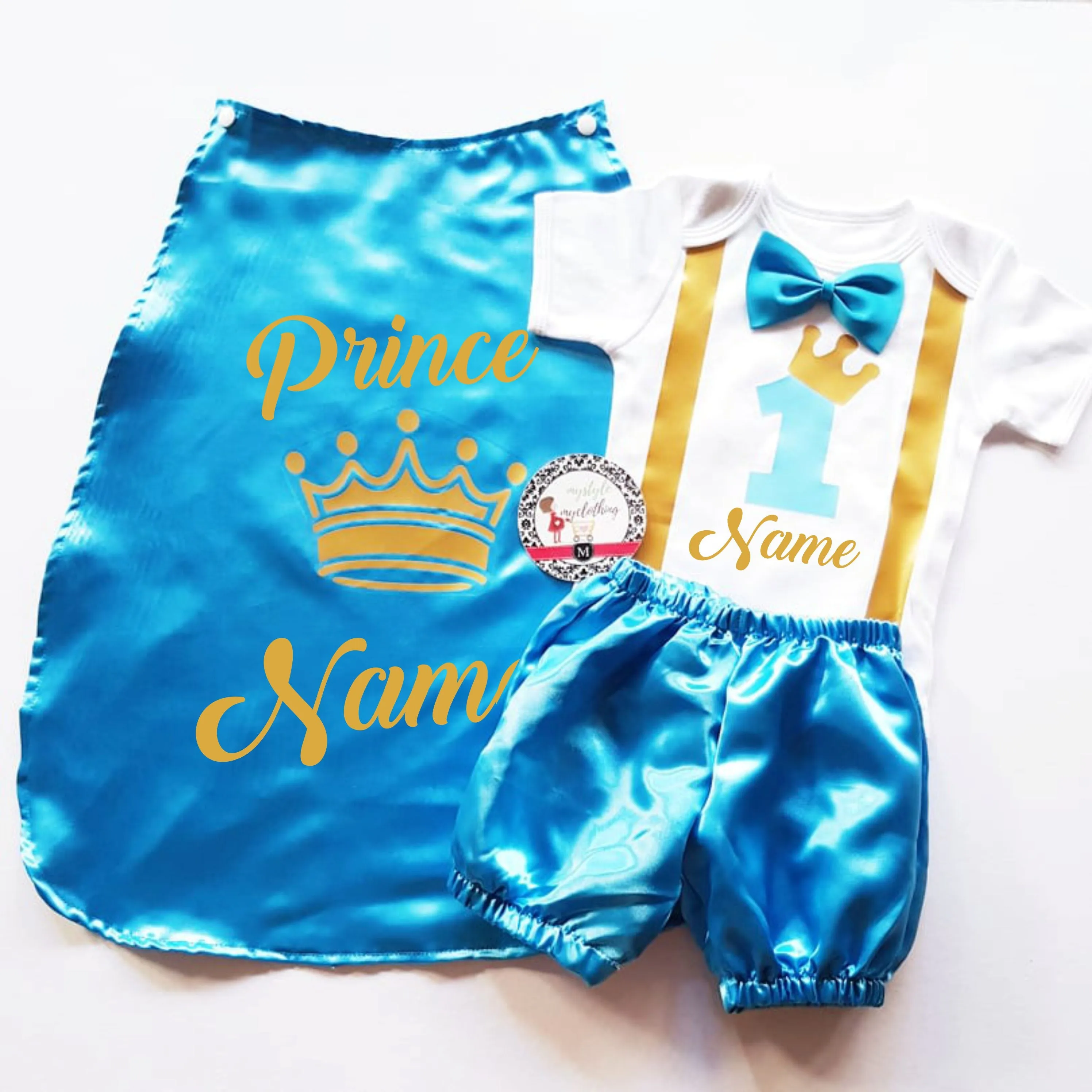 Baby Little Prince  Set with Name Print (No Crown inclusion) - Sky Blue