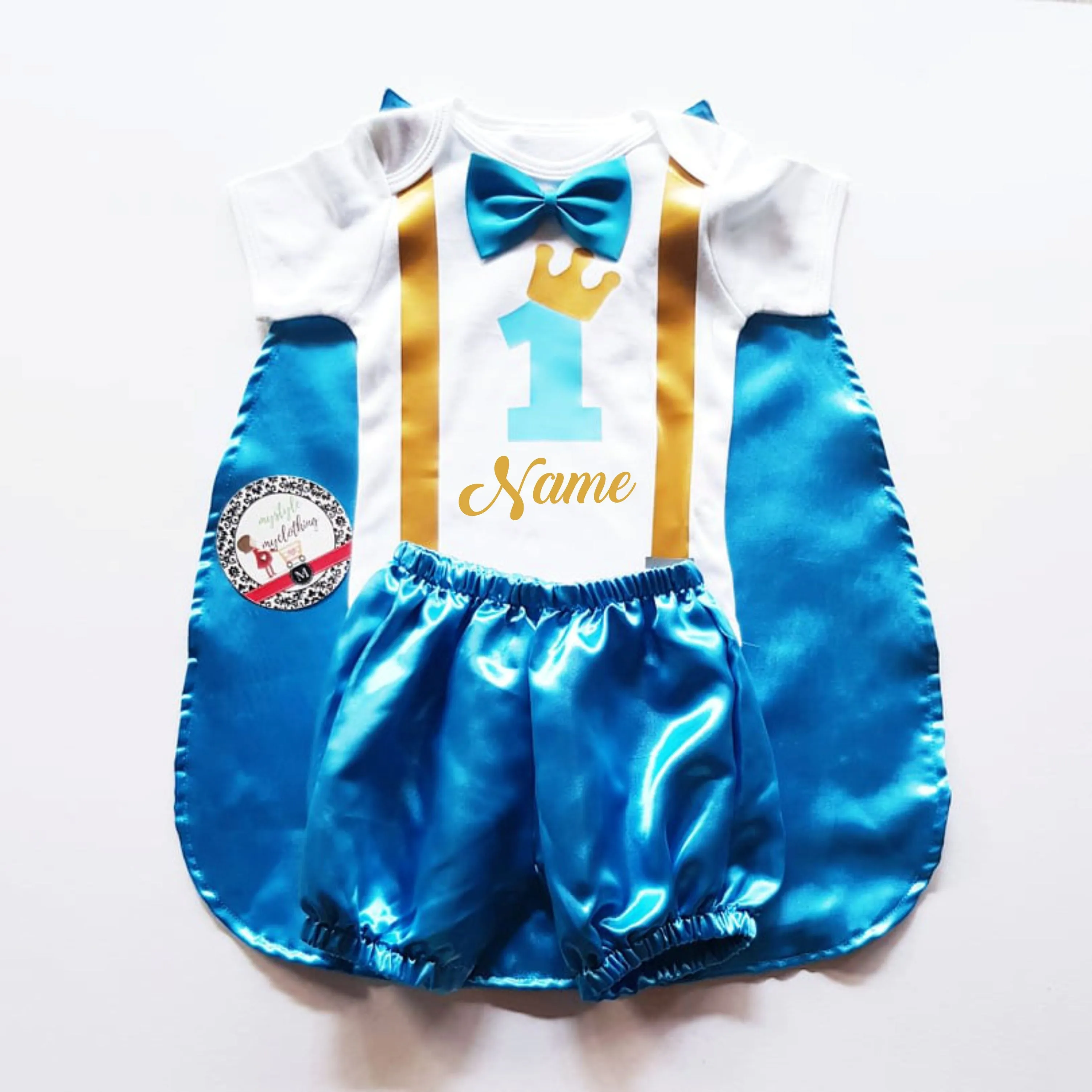 Baby Little Prince  Set with Name Print (No Crown inclusion) - Sky Blue