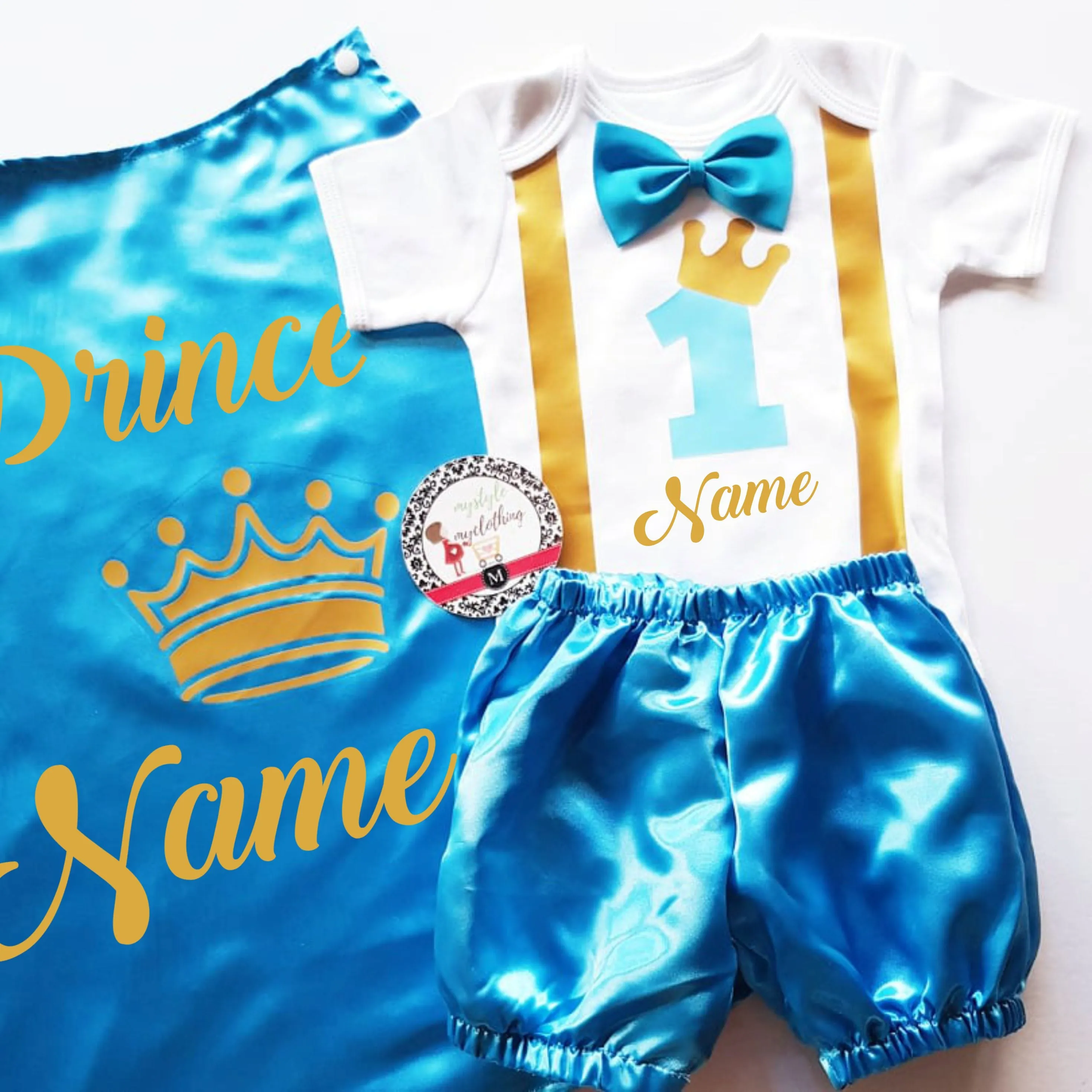 Baby Little Prince  Set with Name Print (No Crown inclusion) - Sky Blue