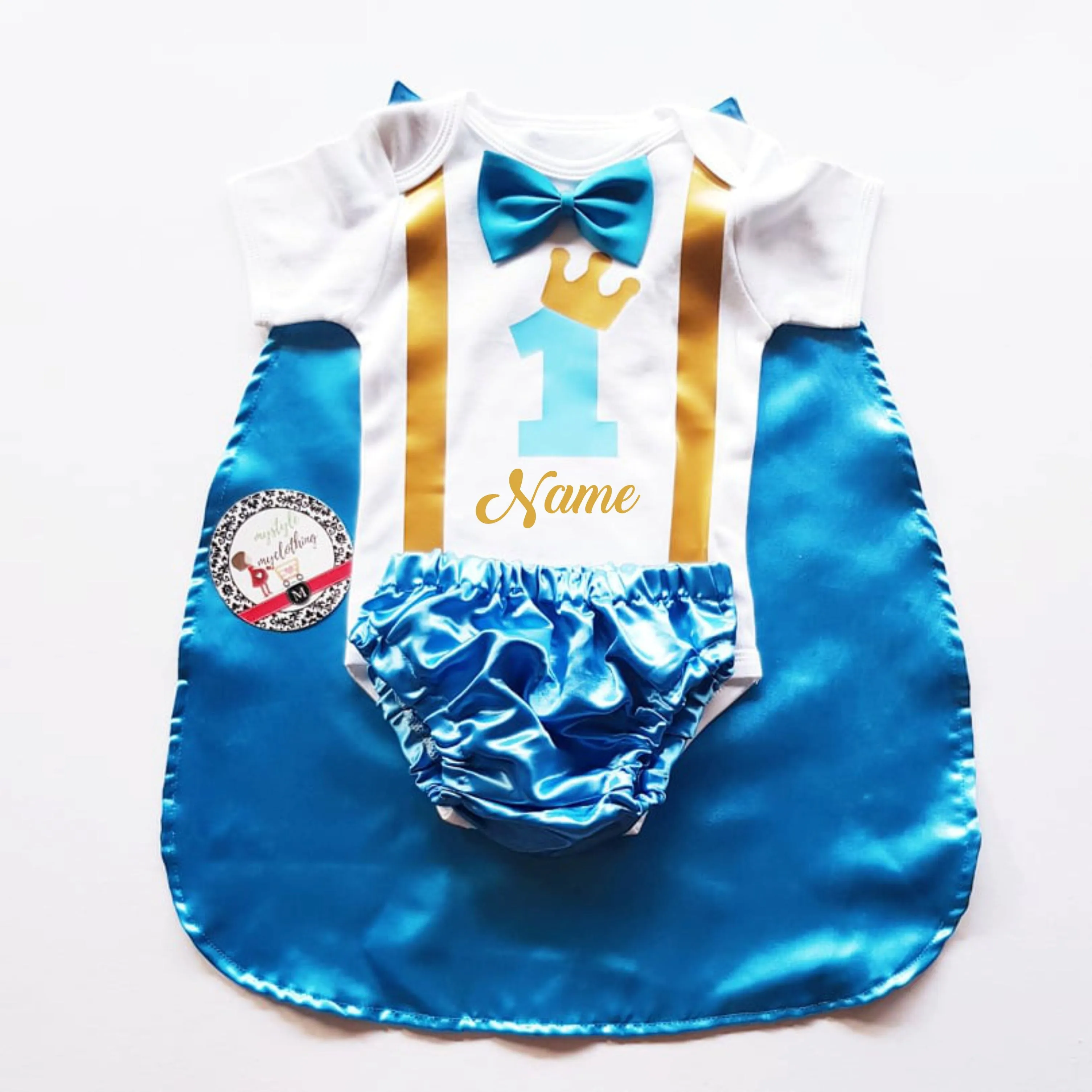 Baby Little Prince  Set with Name Print (No Crown inclusion) - Sky Blue