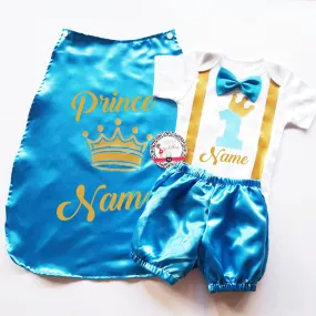 Baby Little Prince  Set with Name Print (No Crown inclusion) - Sky Blue