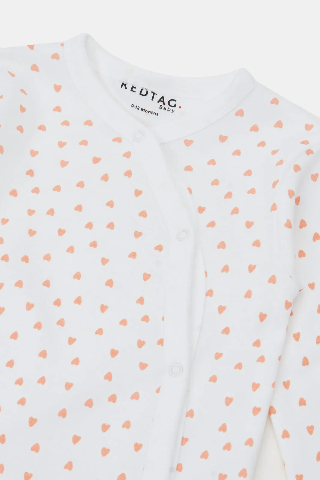 Baby Peach And White Printed Sleepsuit Set (Pack of 2)