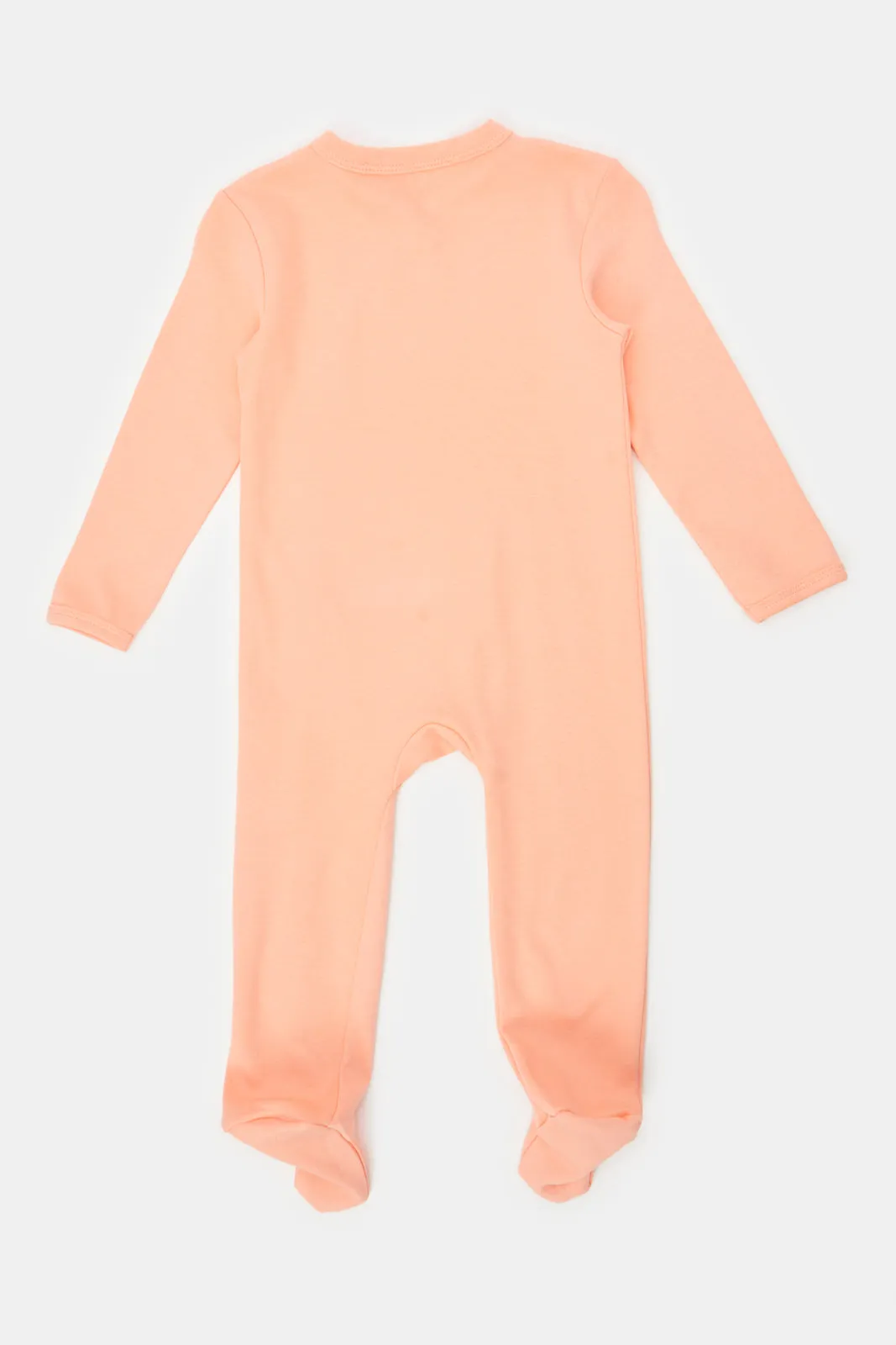 Baby Peach And White Printed Sleepsuit Set (Pack of 2)