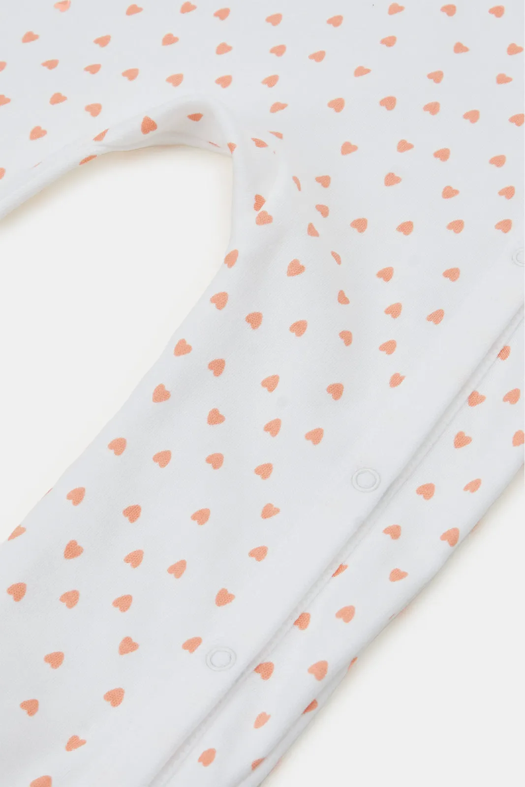 Baby Peach And White Printed Sleepsuit Set (Pack of 2)