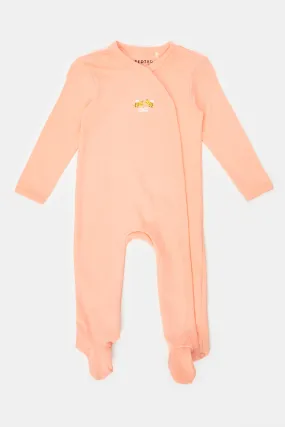 Baby Peach And White Printed Sleepsuit Set (Pack of 2)