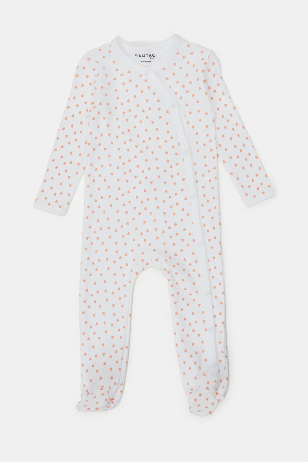 Baby Peach And White Printed Sleepsuit Set (Pack of 2)