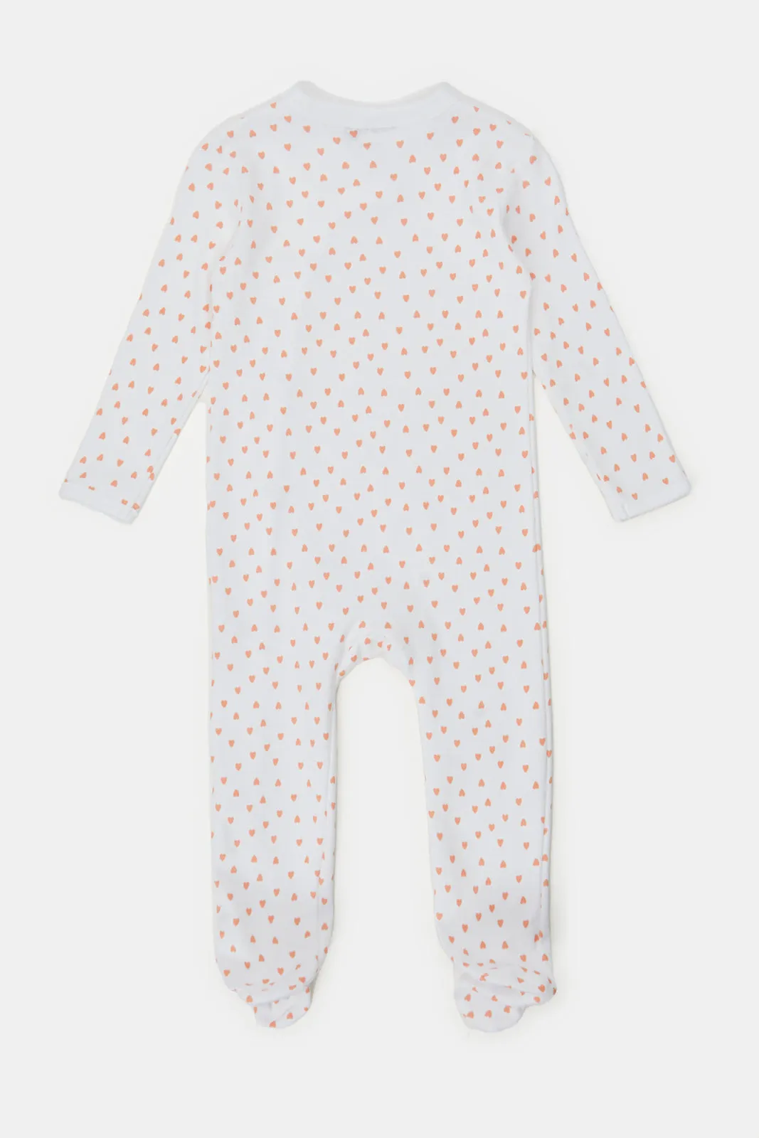 Baby Peach And White Printed Sleepsuit Set (Pack of 2)