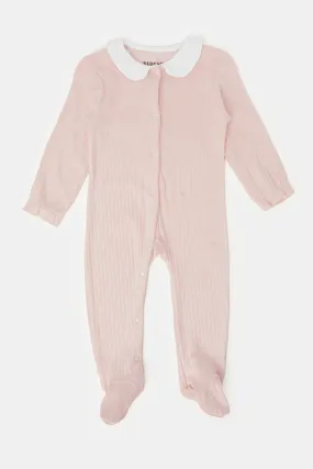 Baby Pink Jacquard Sleepsuit