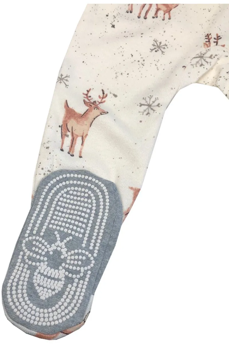 Baby Unisex Grey Reindeer Cotton Christmas Sleepsuits