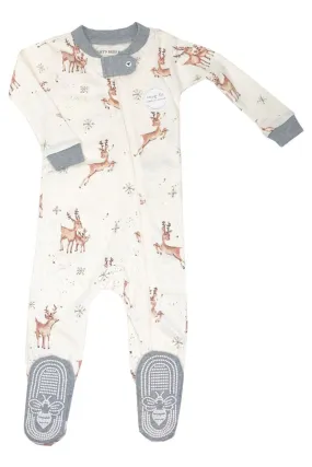 Baby Unisex Grey Reindeer Cotton Christmas Sleepsuits