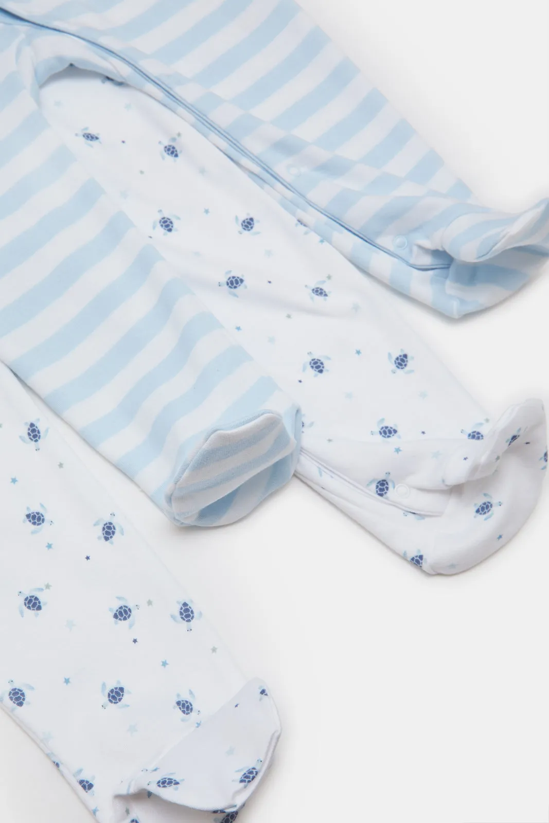 Baby White And Blue Printed Sleepsuit Set (Pack of 2)