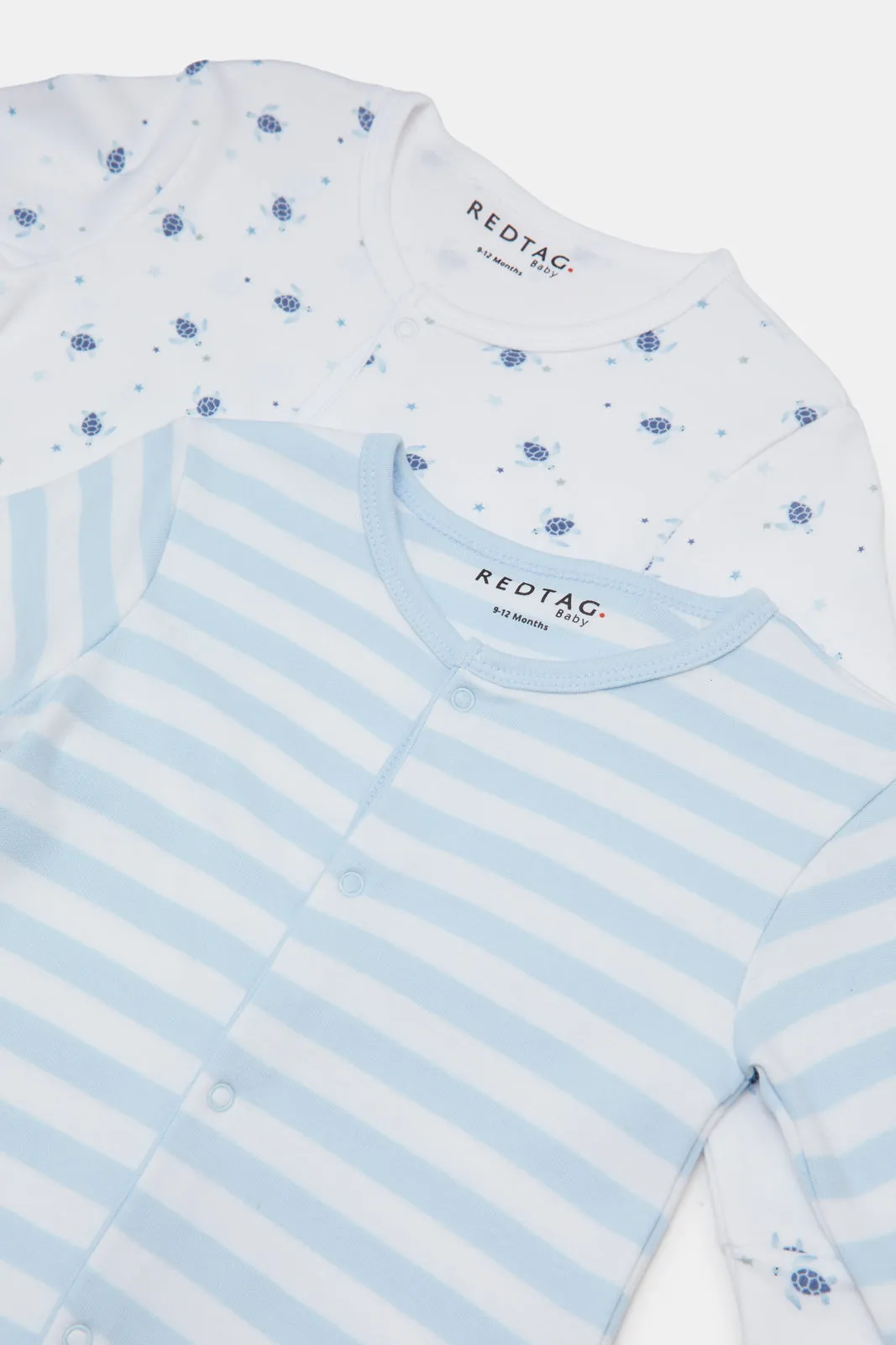 Baby White And Blue Printed Sleepsuit Set (Pack of 2)