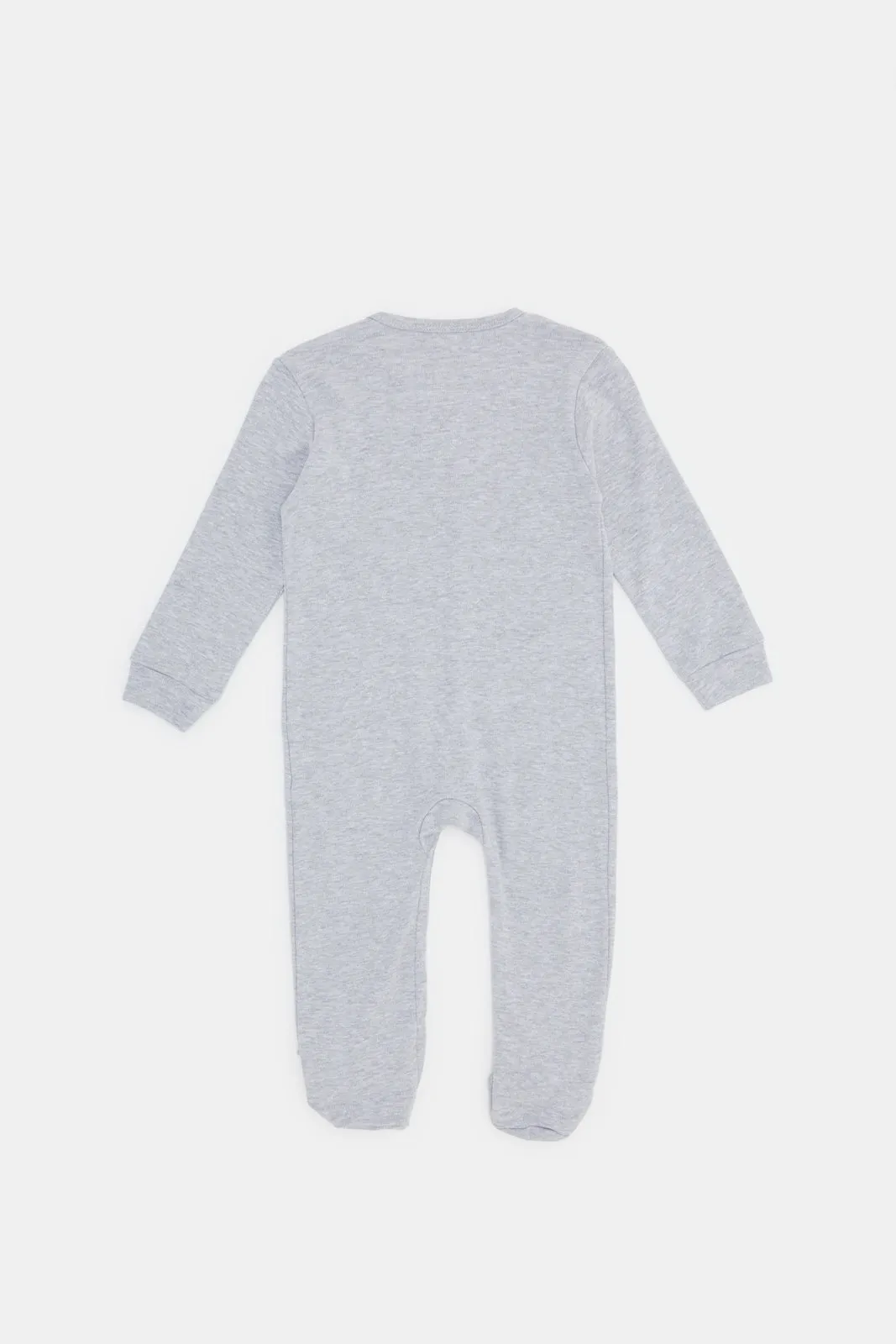Baby White And Grey Mélange Sleepsuit Set (Pack of 2)
