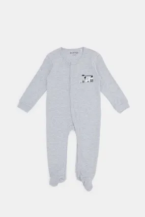 Baby White And Grey Mélange Sleepsuit Set (Pack of 2)