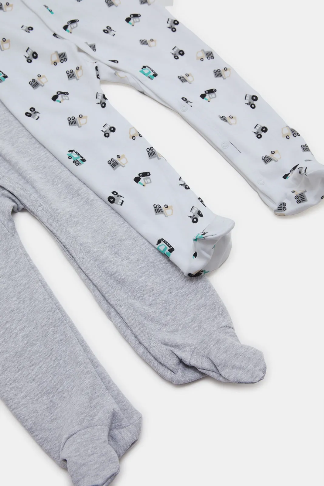 Baby White And Grey Mélange Sleepsuit Set (Pack of 2)